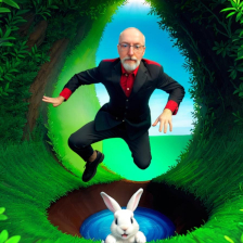 A man jumping down a rabbit hole