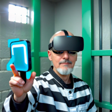 A prisoner in their cell wearing a virtual reality headset